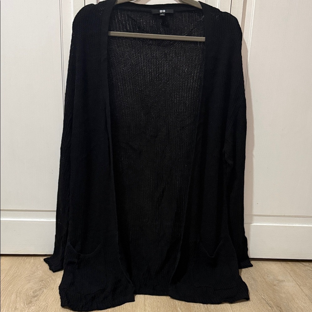 2 Cardigans Laura Scott Taupe Open-Front Lightweight and black Uniqlo Size Large - Picture 6 of 9